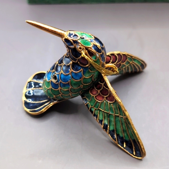 NIB Beautiful Vintage Oriental Treasures Cloisonne Enamel Hummingbird New In Box - Picture 7 of 10